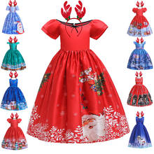Cosplay natal impresso vestidos para meninas boneco de neve papai noel longo princesa vestir crianças traje vermelho natal crianças roupas 2024 - compre barato