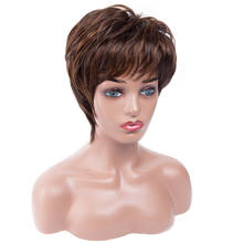 Pelucas de pelo sintético con flequillo para mujer, pelo corto y liso, color marrón degradado, para uso diario 2024 - compra barato