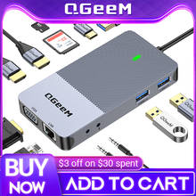QGeeM USB Hub 3.0 Док-станция Тройной дисплей Dual HDMI VGA Card Reader RJ45 Lan USB C Разветвитель адаптера питания для ноутбуков Xiaomi Macbook Pro 2015 USB3.0 Hub Зарядное устро... 2024 - купить недорого
