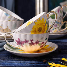 Bone China Tea Coffee Cup Saucer Set Exquisite Gold Rim Flower Tea Cup & Saucer Porcelain Coffee Cups Afternoon Teacup Drinkware 2024 - buy cheap