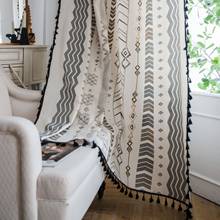 Linen Printed American Tassel Bohemian Style Kitchen Curtain Country Style Window Living Room 2024 - buy cheap