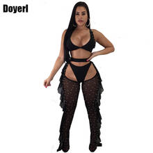 Conjunto de 3 piezas de trajes de Club Sexy para mujer, Top de verano + + Pantalones cortos de malla transparente con estampado, conjunto a juego para fiesta y Club nocturno 2024 - compra barato