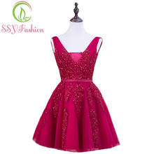 Ssyfashion-vestido de noiva curto, sexy, festa, baile, renda vermelha, sensual, festa, baile de casamento 2024 - compre barato