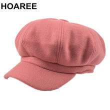 HOAREE Pink Wool Newsboy Cap Hats for Women Solid Ladies Baker Boy Hat Female Beret Brand Autumn Winter Vintage Octagonal Cap 2024 - buy cheap