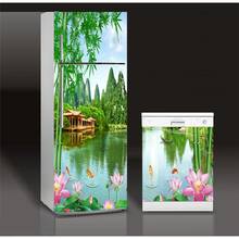 Fridge Sticker Chinese Landscape Refrigerator Dishwasher Door Wrap Kitchen Wallpaper Accessories Modern 3d Wall Stickers 2024 - buy cheap