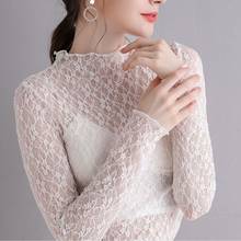 Blouse Women High Collar Lace Women Mesh See-through Sexy Top Women Blusas Ropa De Mujer 2024 - buy cheap