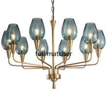 Nordic Full copper Living room Pendant lights Post Modern Simple Bedroom Blue glass lampshade American style Light luxury lamp 2024 - buy cheap