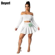 Off Shoulder Two Piece Set Women Elegant Festival Clothing Long Sleeve Crop Top Mini Pleated Skirt Set Sexy 2 Piece Outfits 2022 2024 - buy cheap