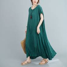 2022 Summer Vintage Large Size Loose Dress for Women Clothing Casual Short-sleeved Pleated Dress Vestidos jp151 2024 - buy cheap