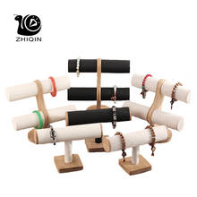 Exibição de jóias de bambu pulseira de relógio de armazenamento display pulseira expositor vintage veludo/plutônio couro t-bar jóias organizador 2024 - compre barato