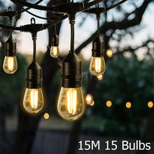 Lâmpada led ip65 15m, 15 cordas de luz led s14 e26 e27, filamento retrô de edison, área externa, jardim, pátio, luz para casamento e feriado 2024 - compre barato