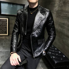 Casaco de couro de cobra casual masculino outono design motociclista cor sólida plutônio jaquetas de couro masculino estilo britânico 2024 - compre barato
