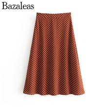 Bazaleas Chic Dot Print Brown Skirt Vintage Back zipper Women Skirts Chiffon slim midi Skirts 2024 - buy cheap