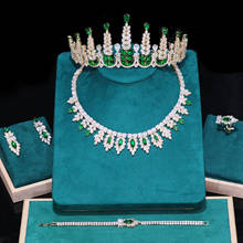 Ювелирные наборы для невесты, серьги, роскошные циркониевые аксессуары для свадебного платья, высокая тиара, королева, корона, ожерелье, браслет, кольцо 2024 - купить недорого