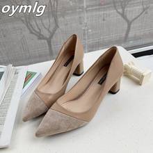 2020 summer new women thick with shallow Colorblock Women Shoes Pointed Toe Pumps Dress High Heels  comfortable single shoes k11 2024 - buy cheap