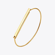 Enfashion-pulsera personalizada para mujer, brazalete con grabado de nombre, Barra plana, color dorado 2024 - compra barato
