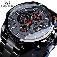Forsining Three Dial Calendar Stainless Steel Men Mechanical Automatic Wrist Watches Top Brand Luxury Military Sport Male Clock 2024 - buy cheap