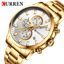 CURREN-Reloj de pulsera resistente al agua para hombre, cronógrafo deportivo, militar, de acero inoxidable, dorado, 8348 2024 - compra barato