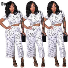 Polka Dot Casual Two Piece Set Women Short Sleeve Crop Top and Wide Leg Cropped Pant 2022 Autumn 2 Piece Set Women Sweat Suit 2024 - buy cheap