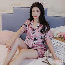 2022 New Spring Summer Women Faux Silk Pajamas Set Cute Print Leisure Nightwear Short Sleeves Sleepwear Set Clothes 2024 - buy cheap