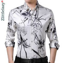 Мужская рубашка с длинным рукавом, Весенняя Повседневная Уличная рубашка с цветочным принтом, приталенная классическая одежда, мода 2021, 0074 2024 - купить недорого