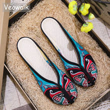 Veowalk Handmade Opera Embroidery Women Summer Shoes Fashion Old Beijing Home Slippers Casual Soft Slides s Mujer 2024 - buy cheap