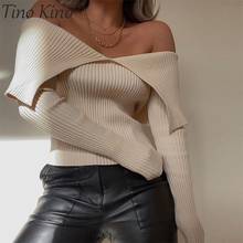 Knitted Ribbed Women's Sweater Sexy Slim Turn-down Collar Off the shoulder Female Sweaters 2021 Winter New Solid Ladies Pullover 2024 - buy cheap