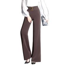 Calças femininas compridas largas, calças de cintura alta nas cores preta e vermelha com corte reto e elegante para escritório m ao 6xg 2024 - compre barato