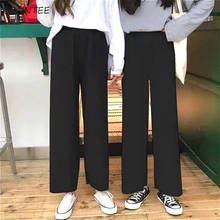 Брюки женские повседневные большого размера, простые универсальные летние брюки черного цвета с широкими штанинами для девушек, элегантные свободные шикарные фотобрюки в Корейском стиле, модель 3XL на лето 2024 - купить недорого