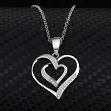 s925 Sterling Silver Heart-Shaped Double Love Necklace Asymmetry  Simplicity Fashion Jewelry Pendant Ladies Secklace 2024 - buy cheap