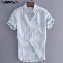 INCERUN-Camiseta elegante para hombre y mujer, camisas informales para actos sociales con botones y cuello vuelto, ropa ajustada, talla S-5 XL 2024 - compra barato