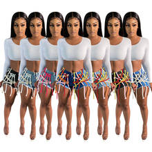 Shorts jeans feminino de zíper, shorts da moda para meninas, com cintura alta, casual, com borlas, para o verão, 2021 2024 - compre barato
