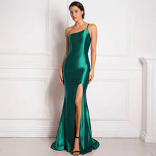 One Shoulder Burgundy Maxi Dresses Split Front Floor Length Bodycon Shiny Satin Strapless Sleeveless Mermaid Dress 2024 - buy cheap