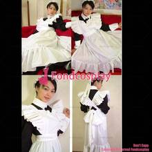 fondcosplay adult sexy cross dressing sissy maid long Lockable black Cotton Dress Uniform white apron CD/TV[CK1238] 2024 - buy cheap