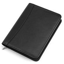 Couro do falso a5 padfolio com calculadora zíper pasta caderno pasta arquivo executivo espiral viagem nota livro 2024 - compre barato