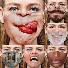 Mascarilla facial Unisex para adultos, máscara con lengua, barba y boca, a prueba de polvo, transpirable, para Halloween 2024 - compra barato