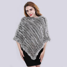 Wholesale Women Knitted Real Rabbit Fur Shawl Fashion lady Rabbit Fur Poncho Autumn Winter Fur Pashmina 2024 - buy cheap