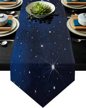 Camino de mesa moderno de cielo estrellado, Luna, estrellas, hermosos árboles, centros de decoración de mesa de fiesta de boda, mantel de mesa de comedor 2024 - compra barato