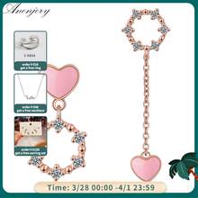 ANENJERY 925 пробы серебро розовый «любящее сердце» ассиметричные серьги геометрической формы Циркон с длинной бахромой сережки oorbellen S-E783 2024 - купить недорого