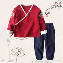 Chinese Style Kids Cotton Linen Traditional Hanfu Wu Tang Suit  Children Kung Fu Uniform Kimono Tops Pants Japanese Clothing Set 2024 - buy cheap