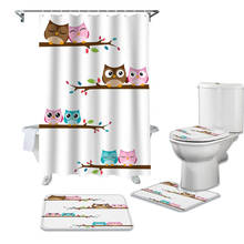 Bathroom Shower Curtain and Rug Sets Cartoon Owl Couple Standing On A Branch Toilet Lid Cover Bath Mat Shower Curtains Set 2024 - buy cheap