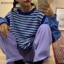 Sweater Vests Women BF Style Chic Harajuku Striped Ulzzang Teens Knitted Daily Sleeveless Popular High Street Femme Streetwear 2024 - buy cheap