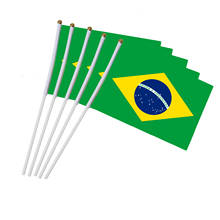 Bandera de Brasil de 21x14 cm, 5 uds., poliéster, ondeantes de mano, bandera de Brasil, Bandera de Brasil con astas de plástico 2024 - compra barato