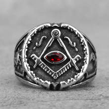 Anel masculino com símbolo da camação, anel em aço inoxidável com cristal vermelho maçônico para homens, joias para motociclista, presente de criatividade, atacado 2024 - compre barato