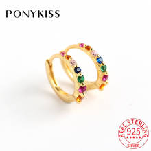 Ponykiss na moda 925 prata esterlina redonda colorido zircon hoop brincos para o aniversário feminino jóias finas chique acessório 2024 - compre barato