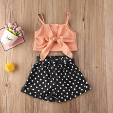 1-6Y Baby Girls Summer Clothes Set Toddler Printed Knot V Neck Crop Tops + Short Pants Children Casual Outfits 2024 - buy cheap