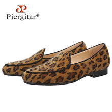 Piergitar 2022 Brown Color Leopard Print Men Loafers Handmade Classic Male Smoking Slippers For Party And Banquet Red Outsole 2024 - buy cheap