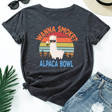 Wanna Smoke Alpaca Bowl T-Shirt Funny Llama Shirts for Women Female Graphic Tee Short Sleeve Summer Shirts Tops Shirt Animal 2024 - buy cheap