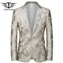 Plyesxale Blue Red Silve Floral Printed Blazer Homme HIgh Quality Casual Mens Blazer Jacket 6XL Elegant Prom Party Blazers Q987 2024 - buy cheap