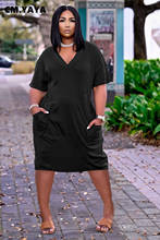Женское облегающее платье CM.YAYA, однотонное уличное платье с V-образным вырезом и коротким рукавом, размера плюс 2024 - купить недорого